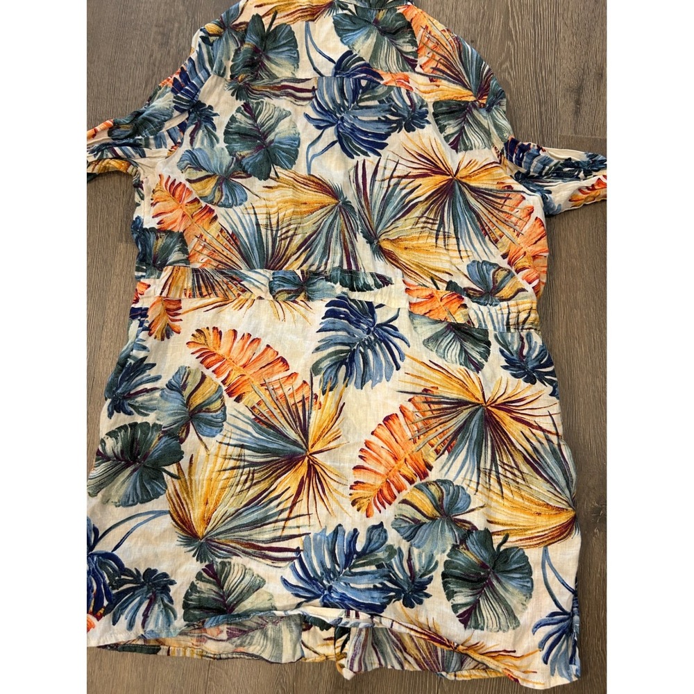 Chicos Tropical Leaf Print Linen Utility Shirt Jacket Drawstring Waist Size 3 XL - Picture 9 of 9